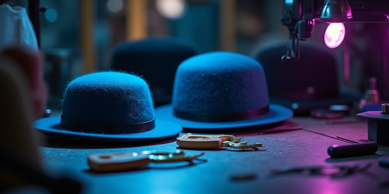 서울 동소문로에 위치한 Guild Haven 헤드웨어 워크샵의 장인 도구와 고급 원단들